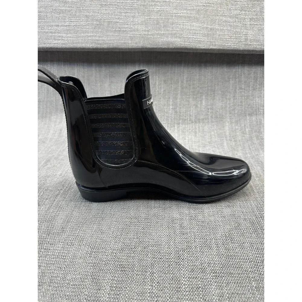 Nautica‎ Cliff Port Womens US 9 Rain Boot Black Rubber Ankle Pull On Cuban Heel